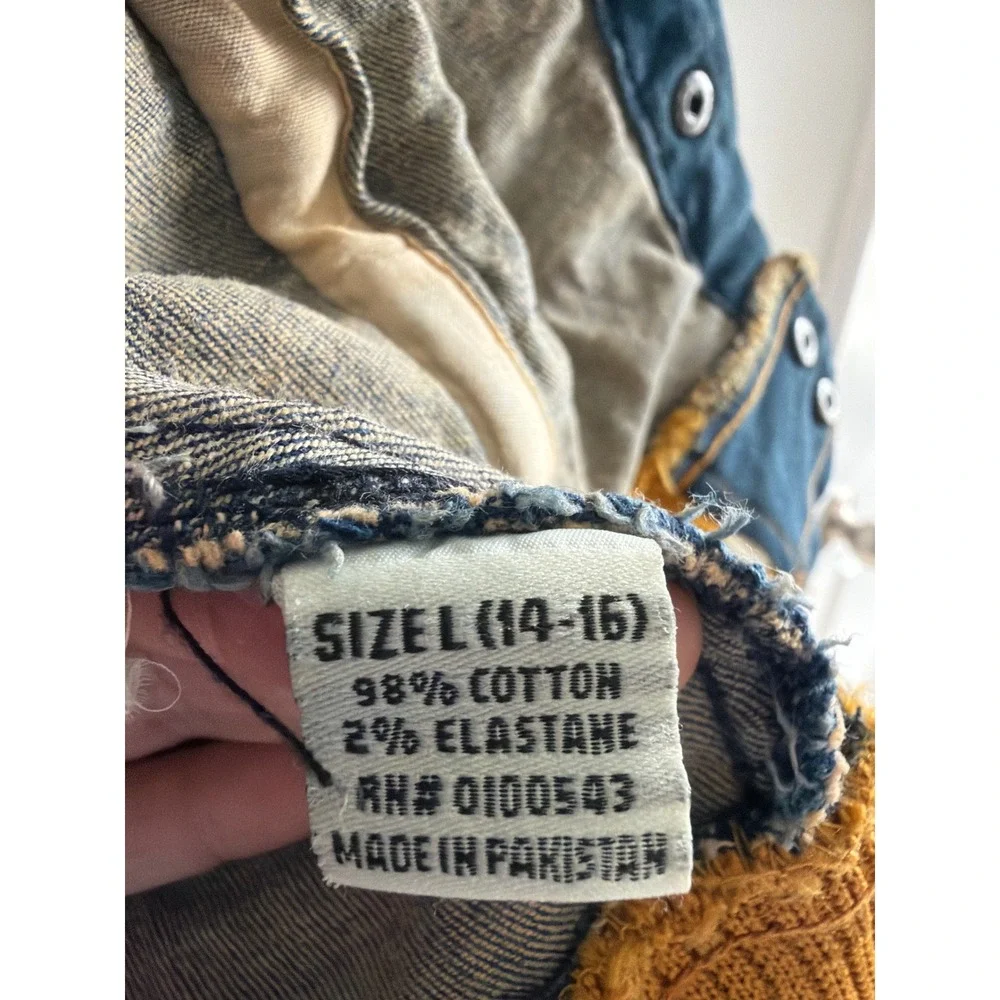 Evolution In Design Boys Varsity Denim Jacket Distressed Blue Yellow L 14-16